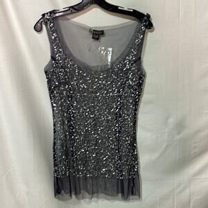 Passport L sheer silver beaded navy blue backing tank nwt and perfect layering
